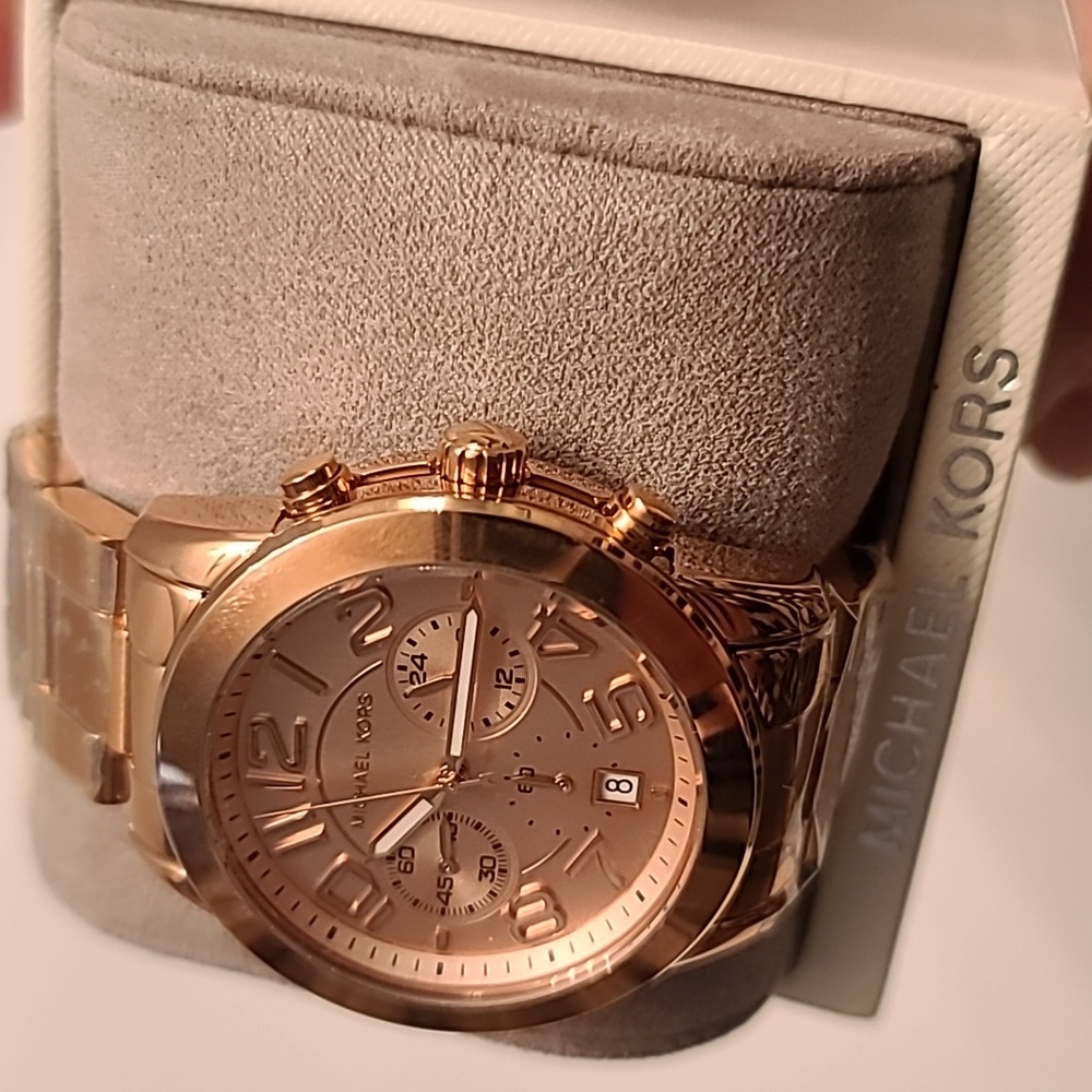 Michael Kors Mercer Rose Gold Tone Steel Salmon Dial Quartz Ladies Watch… - Picture 5 of 5